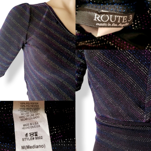 70s Retro Inspired Blue, Purple & Silver Striped Metallic Open Back Blouse - Picture 5 of 8